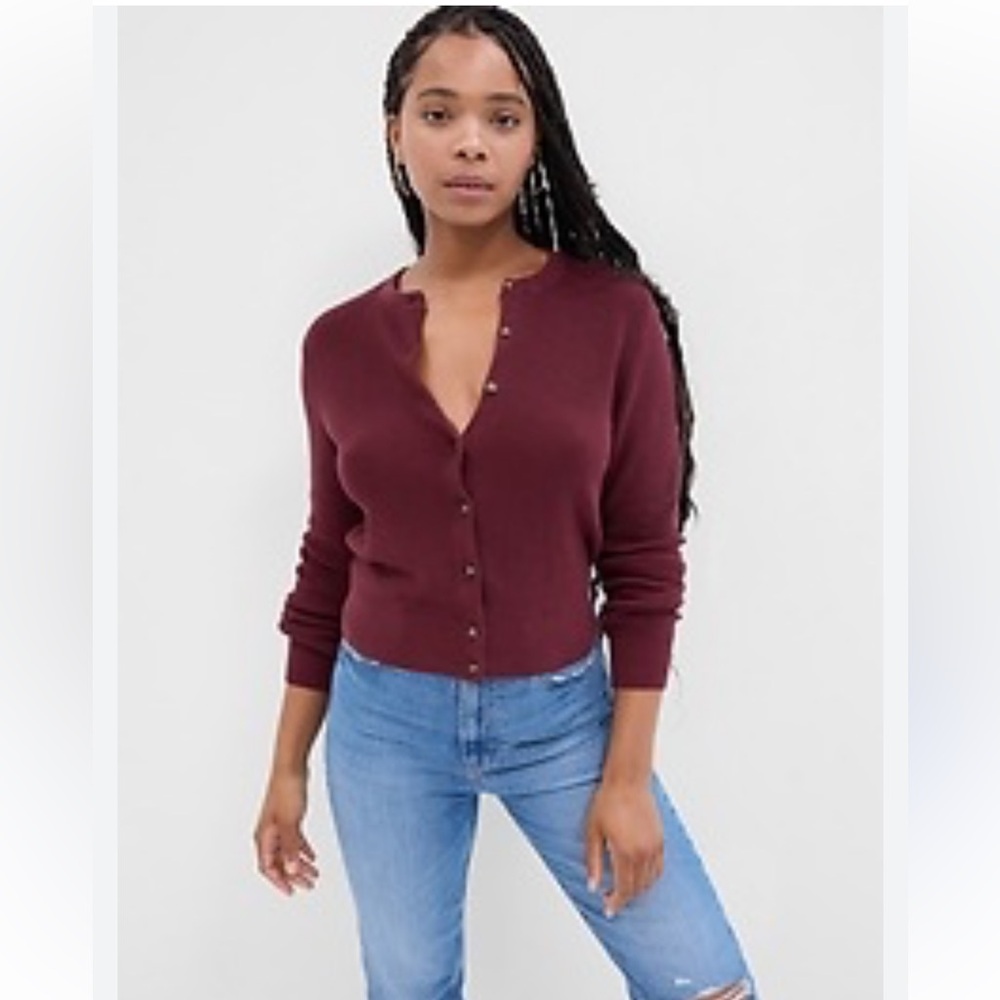GAP Women's Cotton Ribbed  Cardigan Sweater in Red Garnet